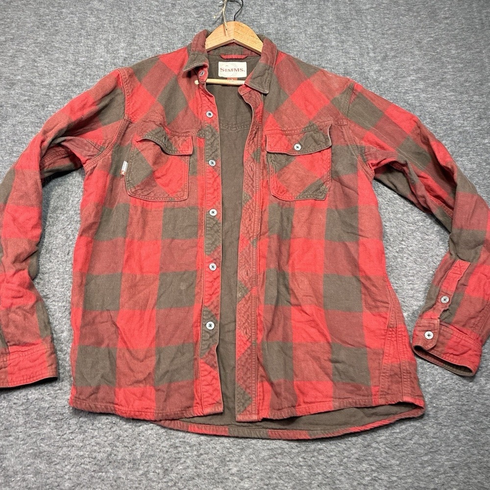SIMMS Fishing Products Men's Plaid Long Sleeve Button Up Shirt Size L Polyester